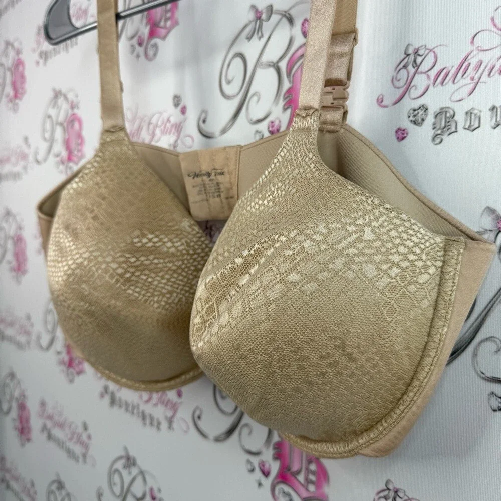 Vanity fair bra nude tan gold shiny shimmer print abstract adjustable Gold Bra